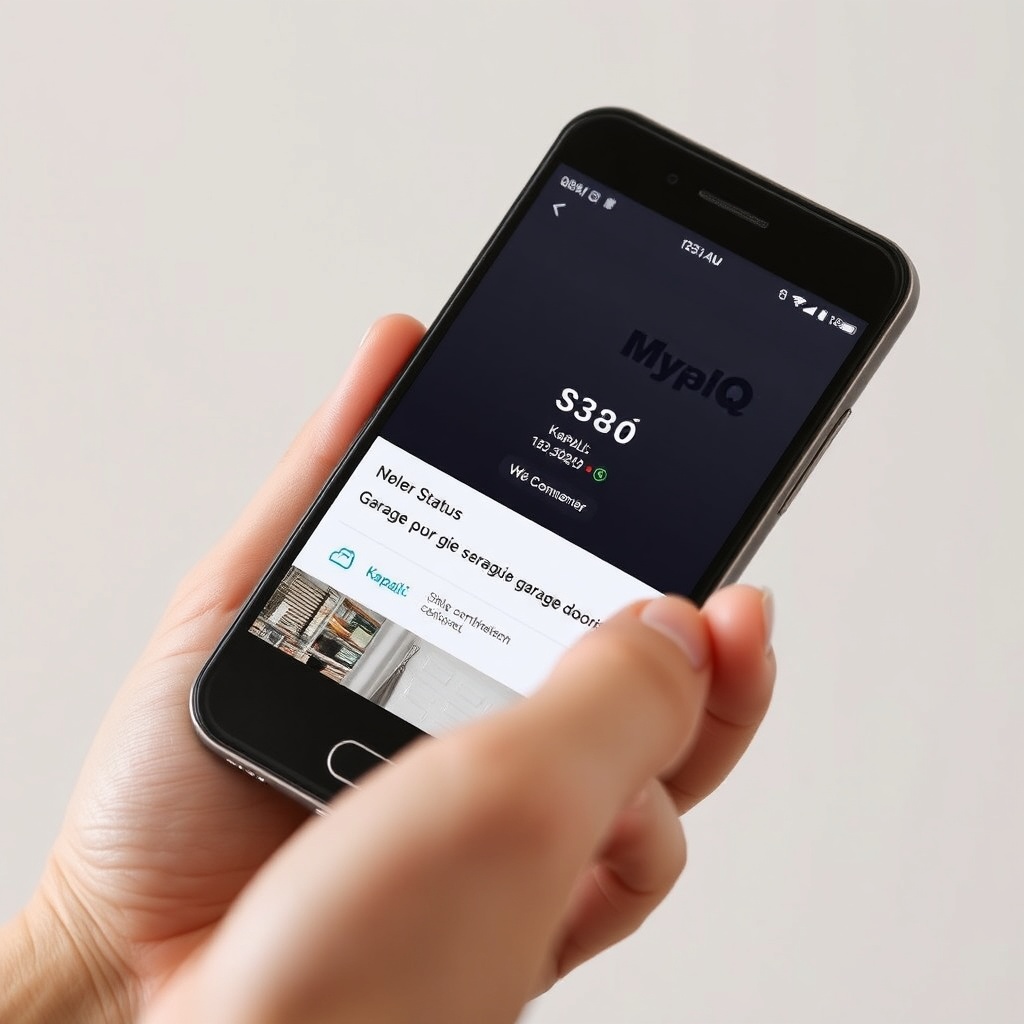 Smartphone showing MyQ app interface with garage door status "Kapalı"